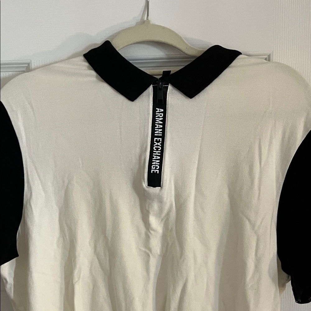 Armani Exchange Men's Polo Shirt with Black Collar and White Body